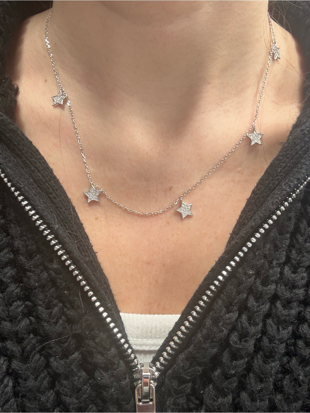 Suzy Levian Sterling Silver White CZ Star Necklace NWT